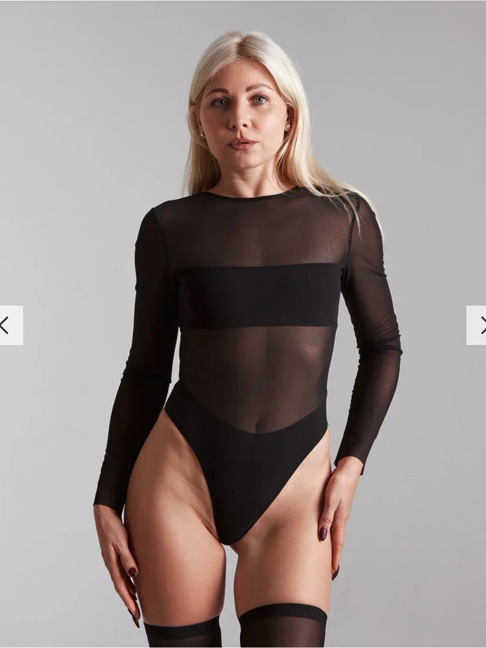 NWT Harna Sheer Long-Sleeve Black Matte Mesh Bodysuit